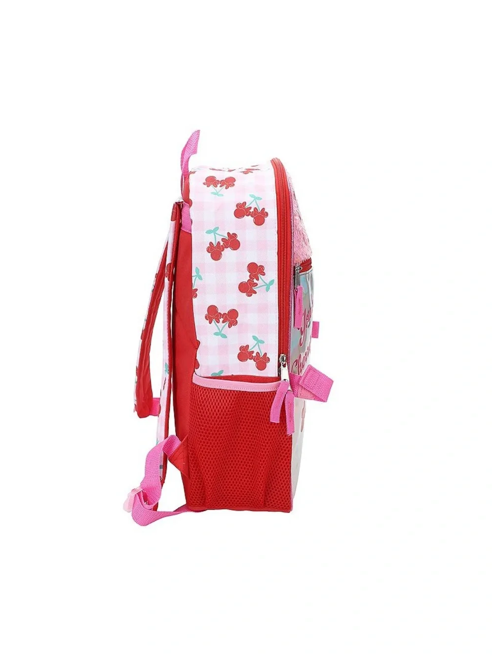 Disney Minnie Mouse Pink 5 Piece Cherry Red Sequin Backpack and Accessories Set